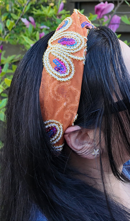 Orange Embroided Headband