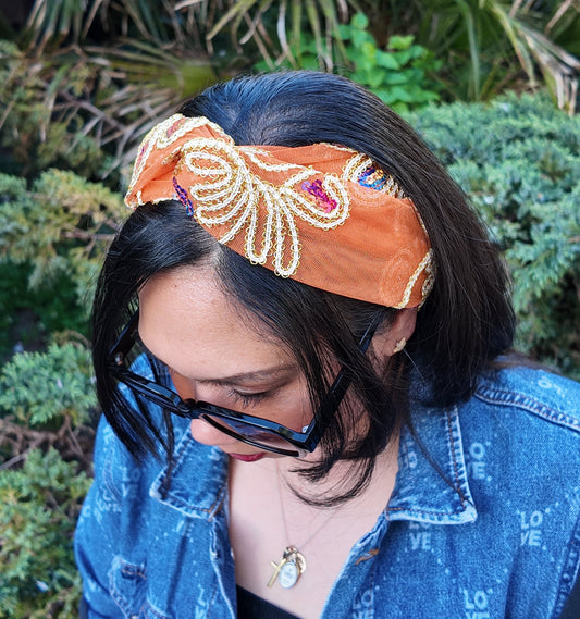 Orange Embroided Headband