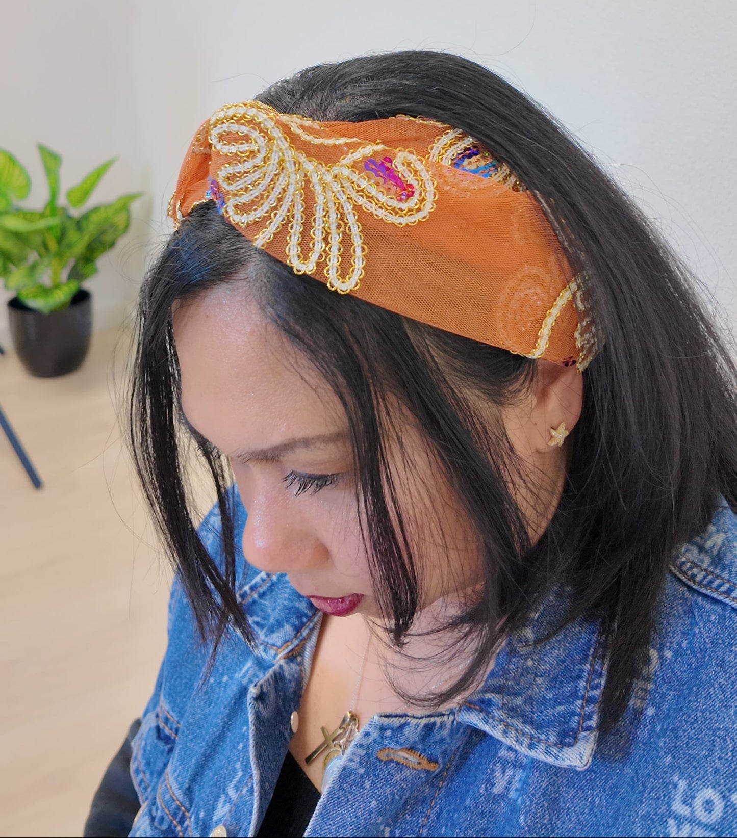 Orange Embroided Headband