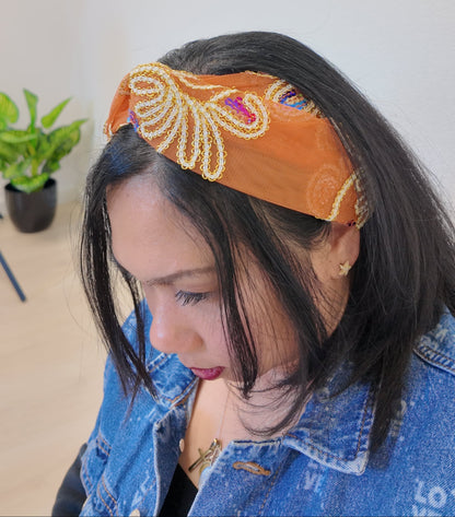 Orange Embroided Headband