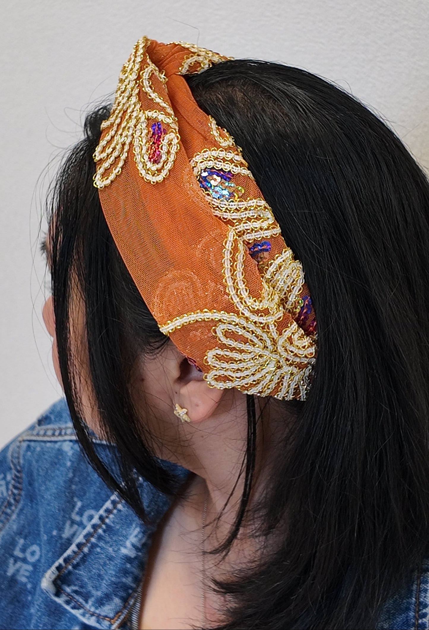Orange Embroided Headband